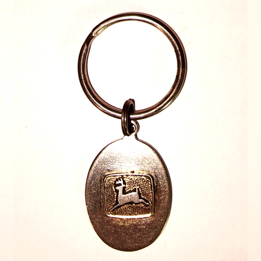 John Deere Gold-Toned Logo Keychain Rare Vintage